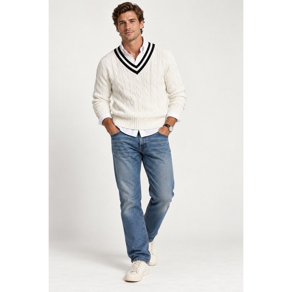Vintage 80’s Polo Ralph Lauren Cricket Knit V-Neck Sweater Men's Preppy S